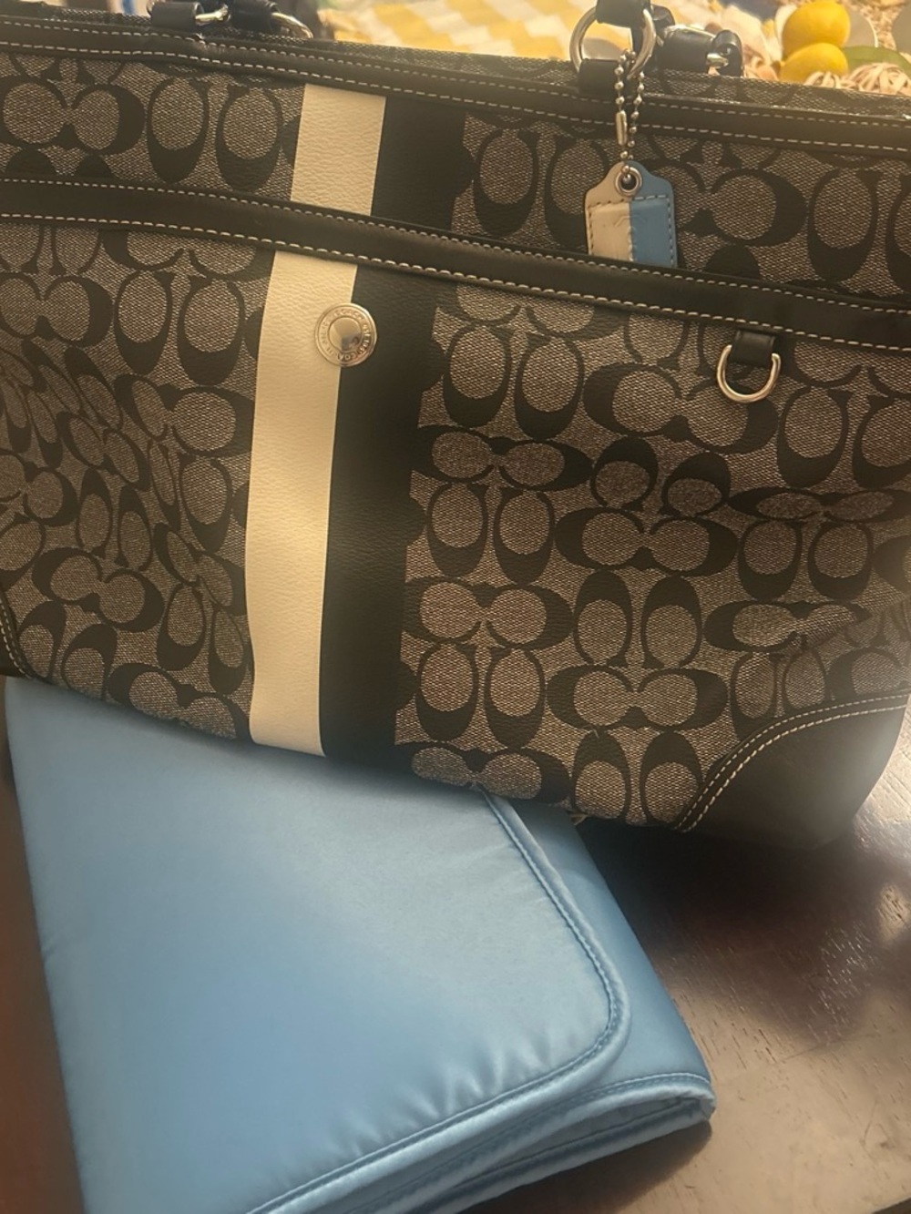 Coach Signature Monogram Diaper Bag/ Tote in Black, Gray & White